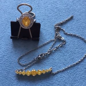 CZ sterling silver bar necklace, ring, size 8.